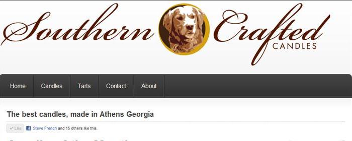 Southern Crafted Candles e-commerce homepage